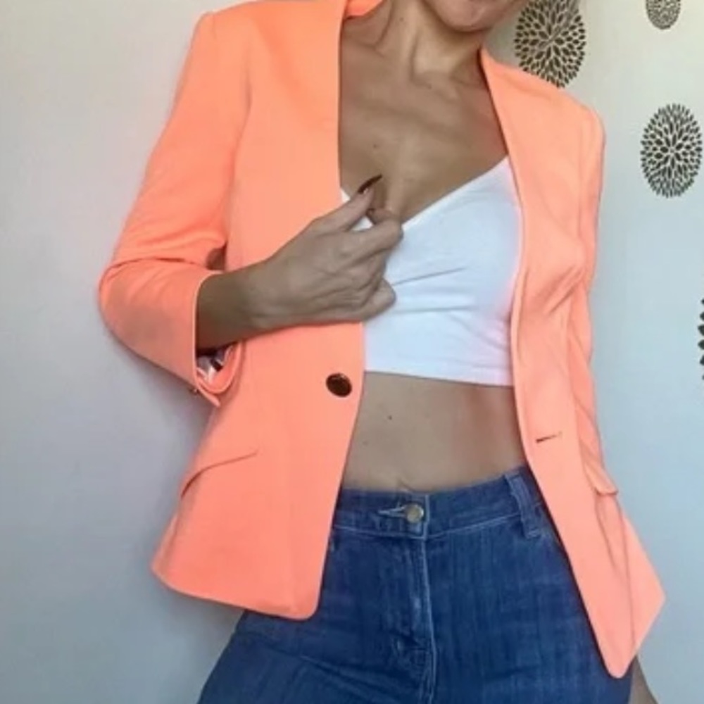 TED BAKER Alisya Curve Hem Blazer Jacket in neon orange M